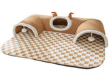 Brown XL size Cat Tunnel Bed House 4-Season Universal Removable Washable U-Shaped Cat Cave with V888-ELOSUNG50330