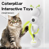 Interactive Cat Toy Caterpillar with Motion Sensor, Self-Play Feather Chaser with Suction Cup, V1341-ZY-NXMQNXM9-WHITE