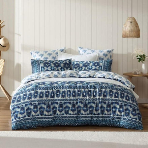 Logan and Mason 250TC Woolamai Blue Cotton Sateen Quilt Cover Set Queen V442-LED-QUILTCS-WOOLAMAI-BLUE-QS