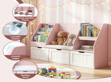 Keezi Kids Bookshelf Storage Organiser Toy Box Drawer Bench Seat Cabinet Pink FURNI-N-BOOK-140-PK-AB