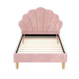 Artiss Bed Frame King Single Size Scallop-Shape Bedhead Beds Base Pink Velvet Fabric BFRAME-G-ROSY-KS-PK-AB