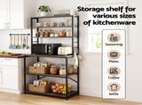 Artiss 6-Tier Kitchen Rack with 6 Hooks Microwave Storage Shelf 80cm x 167cm KR-MEL-6S-80-BKBR