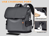 Light grey Men Large Capacity Business Laptop Backpack Waterproof PU Leather Travel Rucksack with V888-ELOSUNG43314