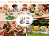 220PCS Rainbow Party Tableware, Colorful Neon Party Supplies, Disposable Dinnerware Kit, Includes V1192-AZ-W-18278