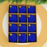 24pk Flocked Xmas Baubles Metal Cap, Royal Blue 8cm V1221-XM-LB083-007