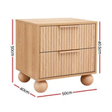 Artiss 2x Bedside Table Round Legs 2 Drawers Pine FUR-Z-BS-03-WDX2