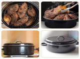24cm Black Enamel Roasting Pan with Lid - Household Cooking Pot for Home Kitchen Use V1366-AZ2-W-20297