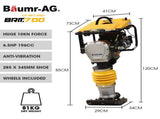 BAUMR-AG 77KG 285 x 345mm Tamping Rammer, 10kN 6.5hp, w/ Transport Wheel Kit, Compactor for Soil V219-COMRMRBMW7CA