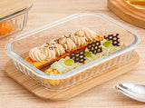 Rectangle Glass Bowl with Wooden Lid, Glass Food Storage Container, Meal Prep Glass Container, Safe V1370-AZ4-19464