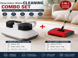 White Wireless Handheld Mite Remover and Red Manual Carpet Sweeper Combo - Dual Cup Strong Suction V888-ELOSUNG53539