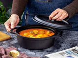 24cm Pre-seasoned NonStick Cast Iron Dutch Oven Handles Lid Skillet Cookware Braising Pot Pan V324-TSD-POT24CM