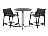 Gardeon 3PC Outdoor Bar Set Stools Dining Chairs Table Patio Furniture Bistro Set Steel Black ODF-BARSET-3TEX-BK