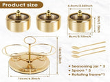 Stainless Steel Sugar Bowl Set, Rotatable 3 Flavour Seasoning Jar with Visible Glass Lid and Spoon, V1107-122-72757