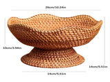 RattanRattan Fruit Bowl Woven Footed Bowl, Round Pedestal Plate Decorative Bowl for Tabletop & V1370-AZ4-16670