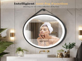 Round 700mm LED Bathroom Mirror with Leather Strap - Anti-Fog Dimmable Backlit Vanity Mirror - Wall V767-XMR-Y18-967-AU