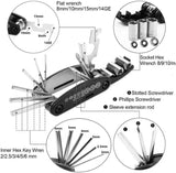 Bike Repair Tool Kit Portable, 16 in 1 Bicycle Multitool with Tire Levers Hex Spoke Wrench for Road V1366-AZ2-W-02422