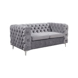 2 Seater Sofa Classic Button Tufted Lounge in Grey Velvet Fabric with Metal Legs V43-SOF-JAQS2SGR