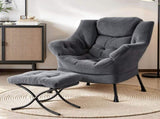 Artiss Armchair Accent Chair Ottoman Lounge Footrest Velvet Grey UPHO-I-ARM01-FS-GY
