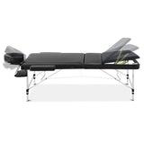 Zenses Massage Table 75cm Portable 3 Fold Aluminium Beauty Bed Black MT-ALUM-GA301-BK-75