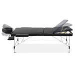 Zenses Massage Table 70cm Portable 3 Fold Aluminium Beauty Bed Black MT-ALUM-GA301-BK-70