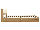 Artiss King Single Bed Frame with 2 Drawers, PU Leather Headboard & Charging Station WBED-F-FLUTED-KS-OAK-AB