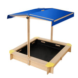 Keezi Kids Sandpit Wooden Sandbox Sand Pit with Canopy Bench Seat Toys 101cm SAND-CANOPY-110