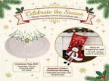White Christmas tree skirt and snowman pattern stocking set - 122cm diameter tree skirt, holiday V888-ELOSUNG54470