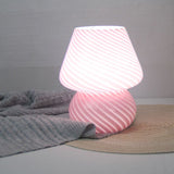Pink Striped Retro All Glass Mushroom Table Lamp - American Style Creative Bedside V888-ELOSUNG55170-8