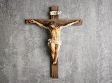 Crucifix Wall Cross,9.6in Resin Wall Art with INRI Sign,Distressed Wood Finish Catholic Home Altar V1369-AZ3-W-14700