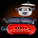 SOGA 2X 2 in 1 BBQ Electric Pan Grill Teppanyaki Stainless Steel Hot Pot Steamboat Red STEAMBOATHOTPOTANDGRILLREDX2