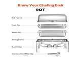 Roll Top Chafing Dish Buffet Complete Set, 9Qt Stainless Steel Chafer with Full Size Pan, Rectangle V952-ZFXQFGK1JTYSNU6QFV0