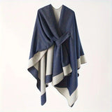 Solid Color Striped-Border Faux Cashmere Shawl Scarf, Minimalist Versatile Autumn Winter Warmth V1232-WJ002