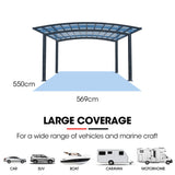SHADE SHIELD Arched Double Carport 6.0m x 5.5m x 2.98m, Aluminium Alloy Frame, Polycarbonate Roof, V219-CPRDBLPCDM2A