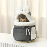 Grey 2-in-1 Ultra-Soft Plush Pet Carrier & Mobile Bed - Portable & Lightweight Cute Cat Ear Design V888-ELOSUNG45395
