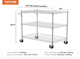 Kitchen Utility Cart, 3 Tiers, Wire Rolling Cart with 300kg Capacity, Steel Service Cart on Wheels, V952-WGCFTCCB30X184GWTV0
