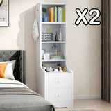 2x Bedside table pair with shelves drawers side hook modern design white V360-ZC-FNBT0037-WT-142-47X2