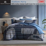 Logan & Mason Statham Navy 250TC 100% Cotton Sateen Quilt Cover Set King V442-LED-QUILTCS-STATHAM-NAVY-KI