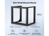 12U Wall Mount Server Rack, 68.04 kg Max Load Capacity, Open Frame Network Rack with 180 Degrees V952-BGSJJ12U18YC9I110001V0