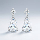 Elegant S925 Silver Moissanite Gourd Earrings with Round Stud and Pear-Shaped Drops, 8 Hearts 8 V1341-ZY-HPPLW2PG-SILVER-2CARAT