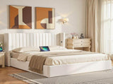 Artiss Queen Bed Frame with Gaslift Storage USB Type-C Charging Ports Velvet Upholstery White BFRAME-G-RITA-Q-WH-ABC