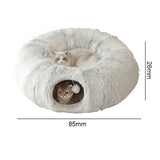 Grey Luxury Plush Cat Bed with Hidden Tunnel - Soft Round Pet Bed for Cats and Small Dogs V888-ELOSUNG16329