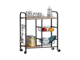 CARLA HOME Kitchen Trolley Cart with Wire Baskets - Brown - Rustic - Steel - Kitchen Rolling Cart V178-36443