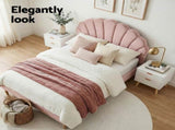 Artiss Double Bed Frame Scallop Headboard Pink Velvet with 2 Drawer Bedside Table BFRAME-SET-ROSY-BS-03