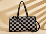 Stylish Black Khaki Checkerboard Tote Bag Large Capacity Womens Shoulder Handbag for Work & Daily V1105-YABB-06