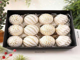 Vintage Embossed Christmas Baubles 8cm, 12 Pack Gold Tone Ornaments, Luxe Antique Relief Pattern, V1221-XM-LB2793-GM111