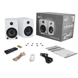 Kanto YU4 140W Powered Bookshelf Speakers with Bluetooth and Phono Preamp - Pair, Matte White with V398-KO-YU4MW-SE4W