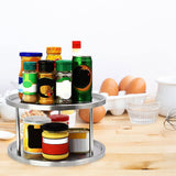 two Tier Stainless Steel Lazy Susan Turntable Rotating Spice Storage Organizer For Kitchen Counter V1369-AZ3-W-14872