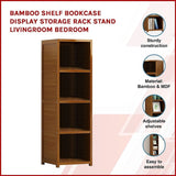 Bamboo 4-Shelf Bookcase Adjustable Display Storage Rack Stand for Living Room, Bedroom, Office or V63-838211