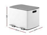 Cefito Pedal Bins Rubbish Bin Dual Compartment Waste Recycle Dustbins 40L White RB-40L-2P-WH