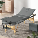 Zenses Massage Table 75cm Portable 3 Fold Wooden Beauty Bed Grey MT-WOOD-F3-GREY-75